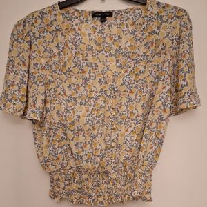 Indigo Yellow and Gray Floral Blouse